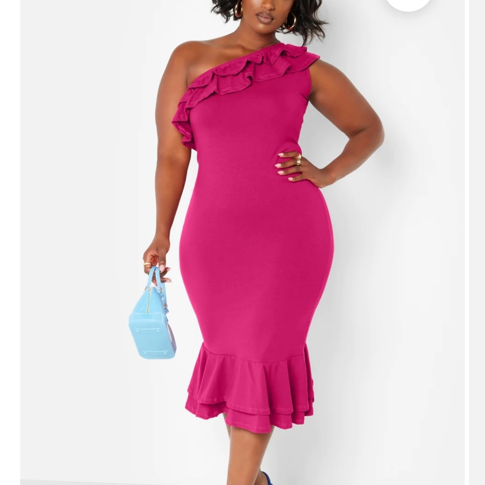 RUFFLE MIDI BODYCON DRESS